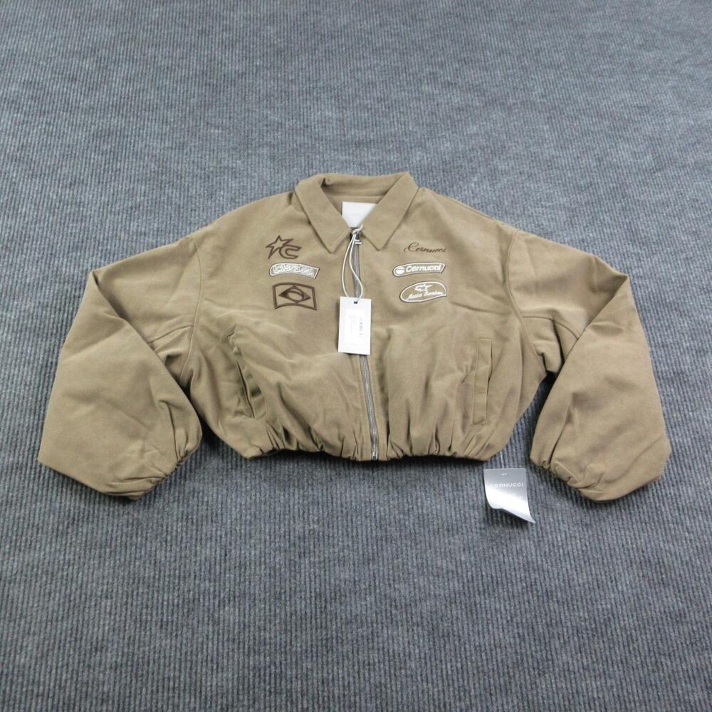 Cernucci Jacket Womens S Brown Suede Moto Bomber Harrington Collared Lined NWT